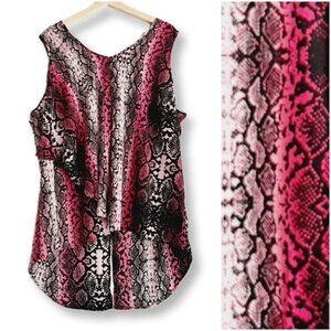 PENNINGTONS Asymmetric Sleeveless High Low Hem Top Pink Snake Print Sz 2X